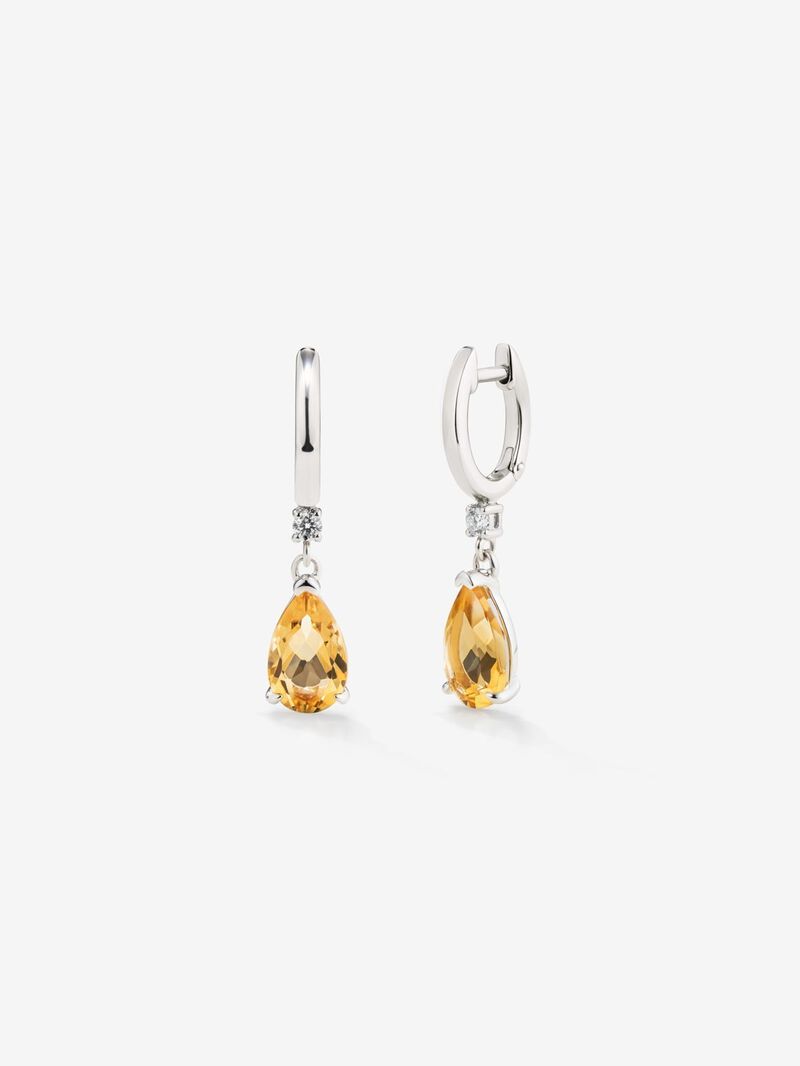 925 Silver hoop earrings with citrine and hanging diamond image number 0