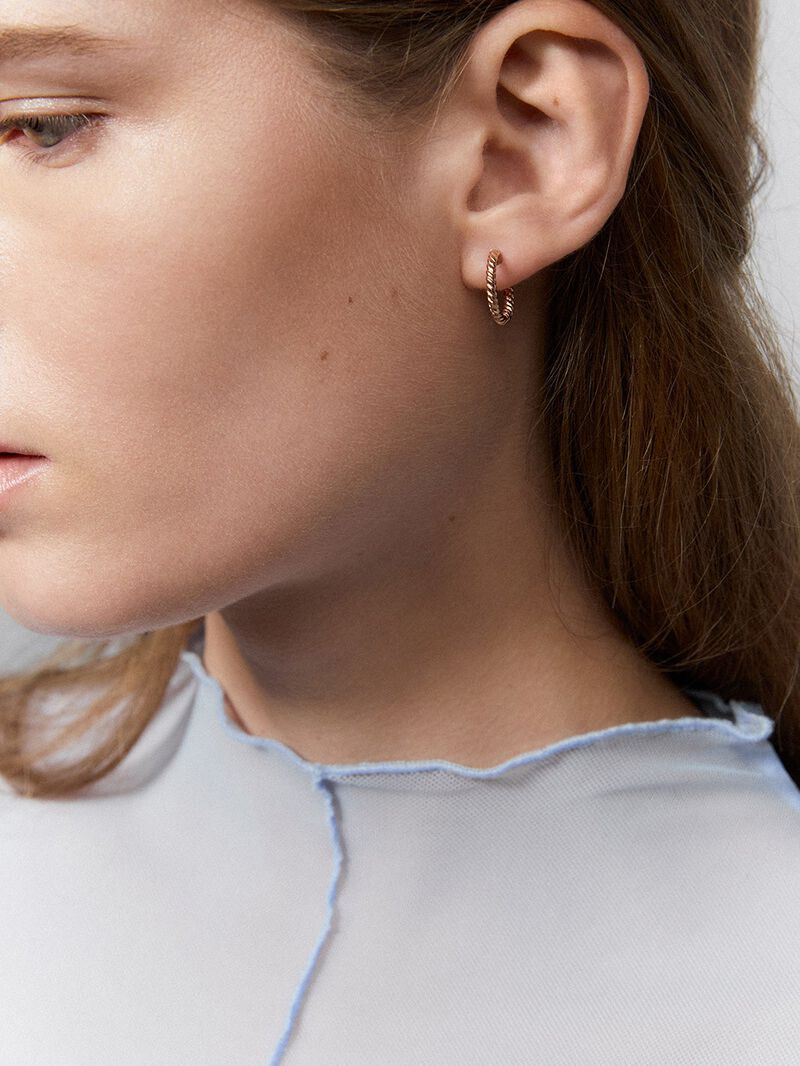 18K Rose Gold Twisted Hoop Earrings image number 6