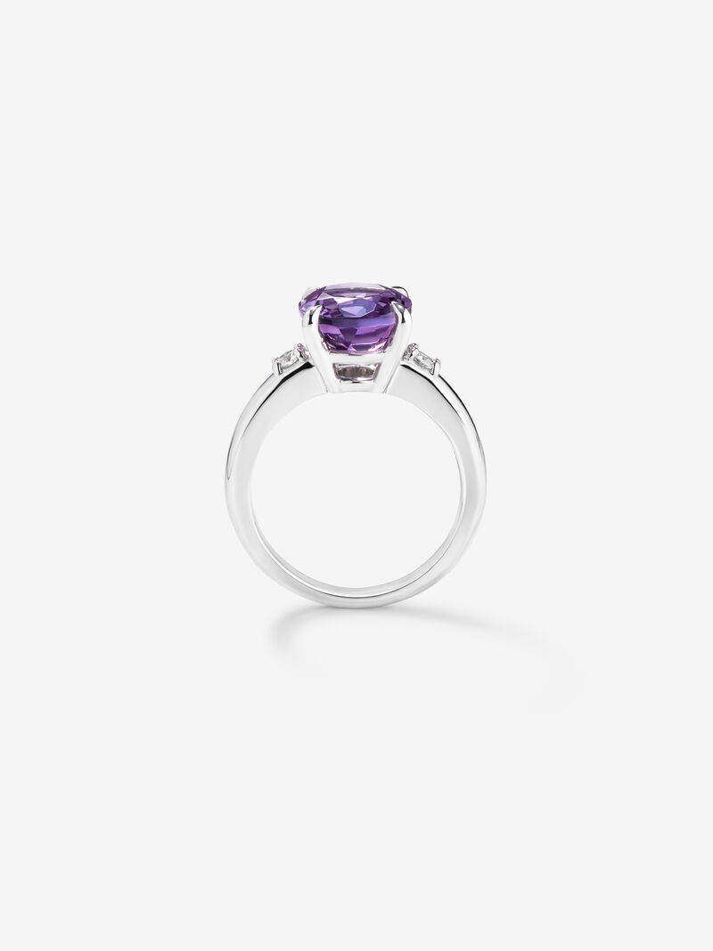925 Silver triple ring with amethyst and diamonds image number 4