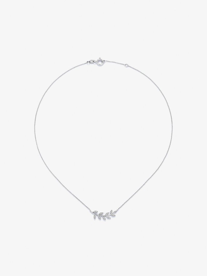 18K White Gold Leaf Pendant Chain with Diamond image number 0