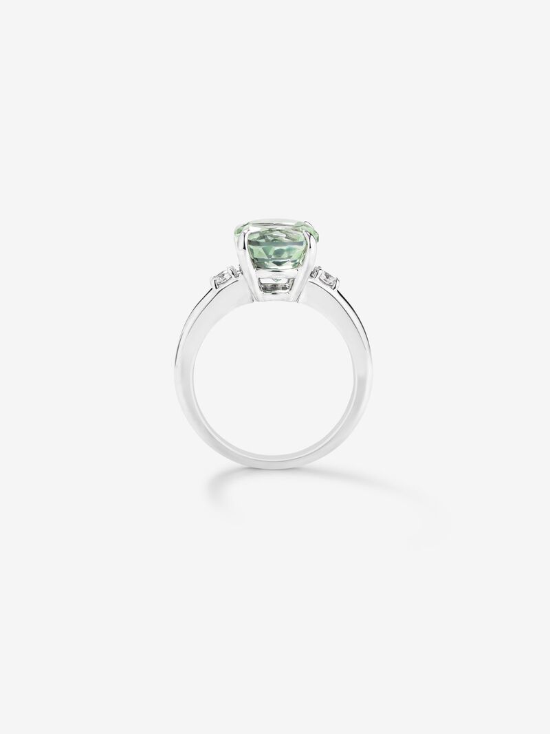 925 Silver trio ring with green amethyst and diamonds image number 4