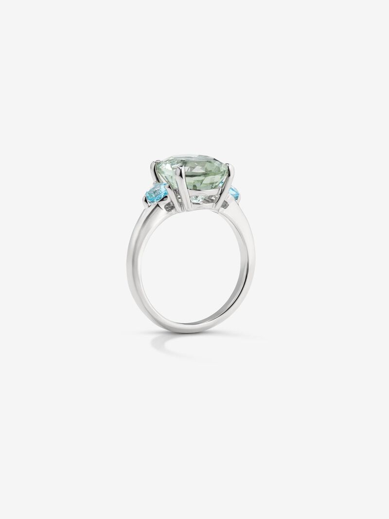 925 Silver Triplet Ring with Green Amethyst and Topazes image number 2