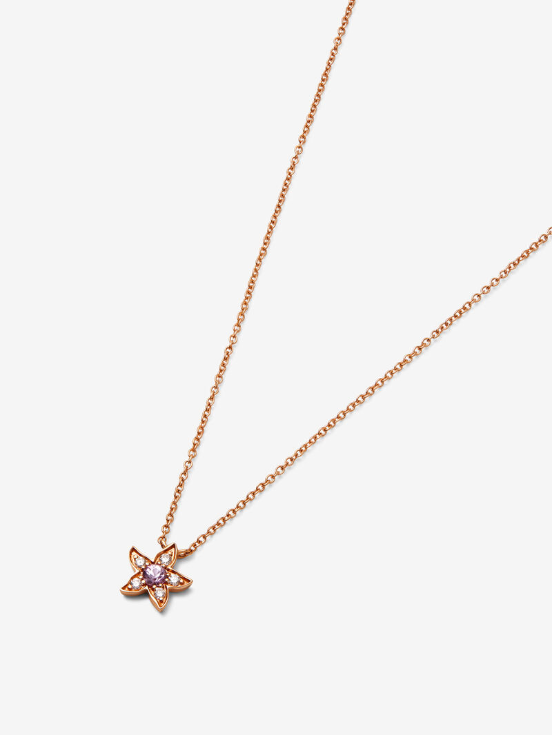 18kt rose gold flower pendant with pink sapphire and diamonds image number 2
