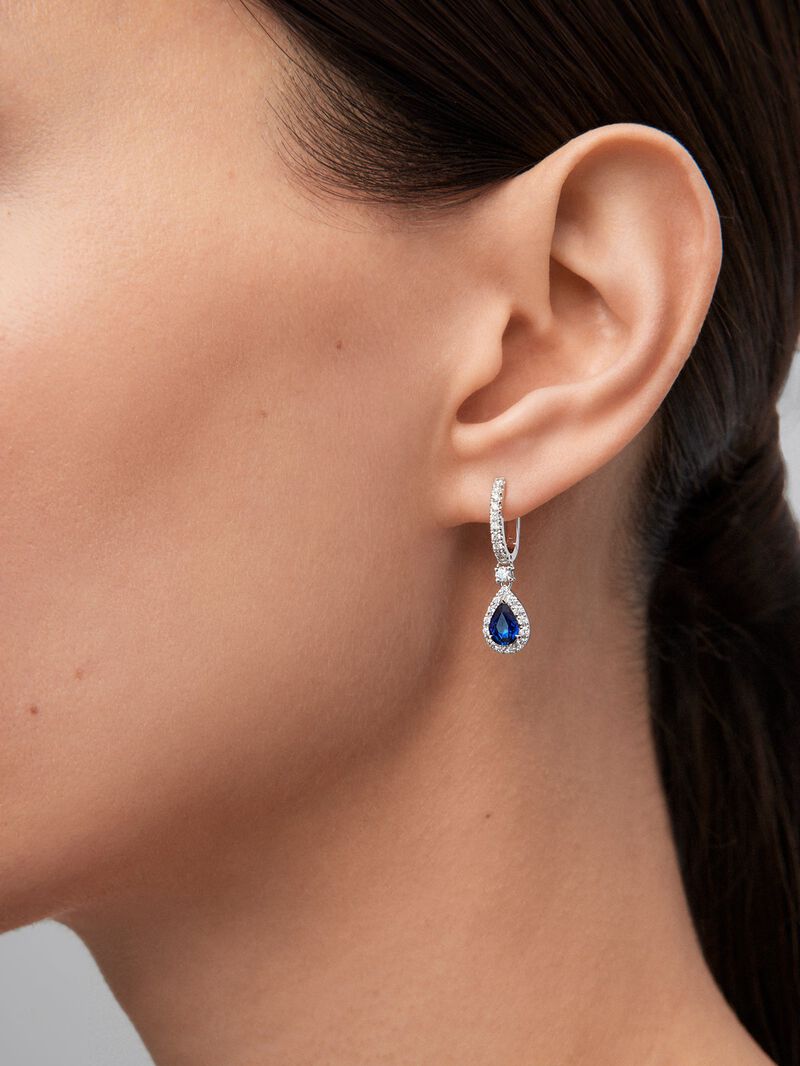 18K white gold earrings with 2 pear-cut blue sapphires with a total of 1.29 cts and 48 brilliant-cut diamonds with a total of 0.51 cts image number 2
