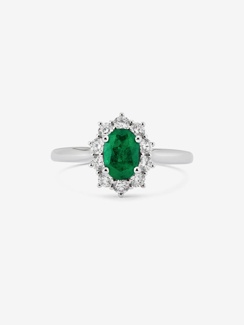 18K white gold ring with oval-cut green emerald of 0.5 cts and brilliant-cut diamonds with a total of 0.18 cts image number 1