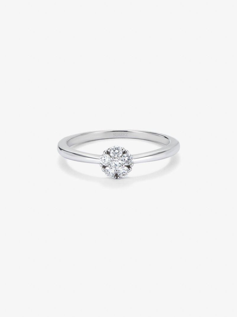 18K white gold ring with rosette of 6 brilliant-cut diamonds with a total of 0.17 cts image number 2