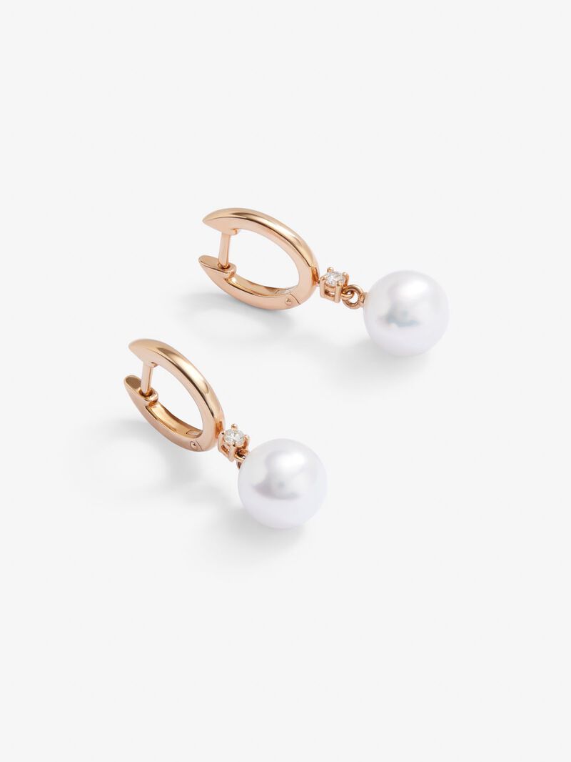 18K rose gold earrings with 2 brilliant-cut diamonds with a total of 0.07 cts and 2 8.5mm Australian pearls image number 2