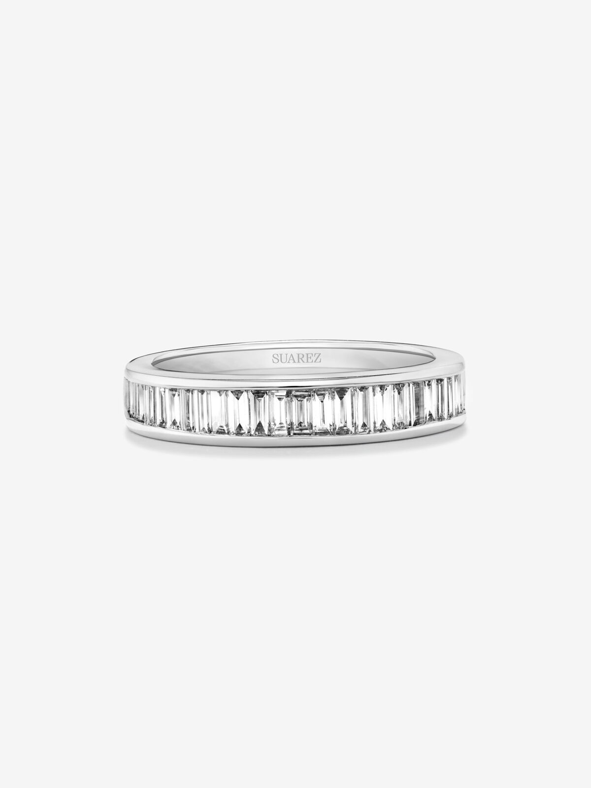Anillo alianza media de compromiso de oro blanco de 18K con
