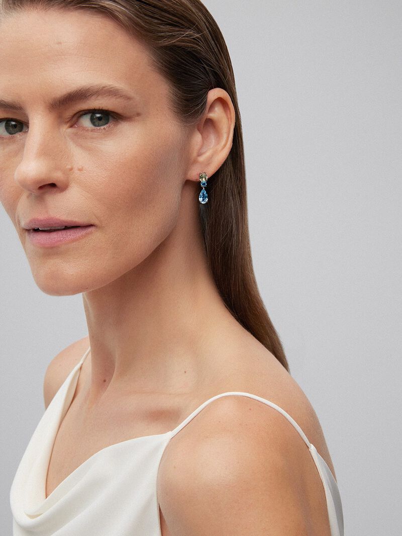 925 silver earrings with pear-cut sky blue topazes of 3.4 cts, brilliant-cut Swiss blue topazes of 0.57 cts and brilliant-cut green amethysts of 1.2 cts image number 1
