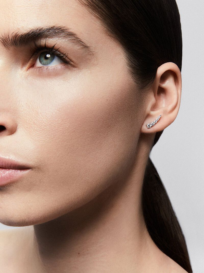 18K White Gold Climber Earrings with Diamonds image number 3