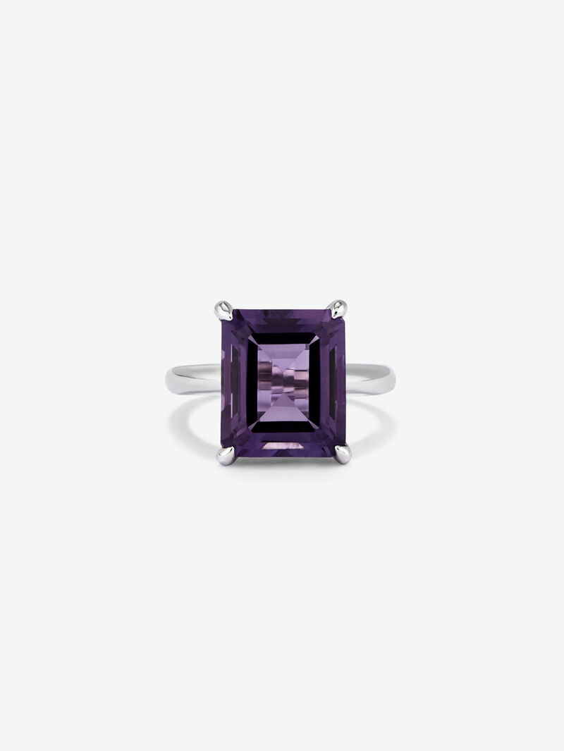 Silver ring with purple amethyst stone image number 2