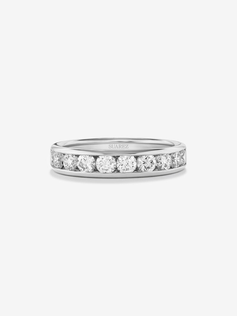 Half alliance engagement ring made of 18K white gold with diamonds on band. image number 2