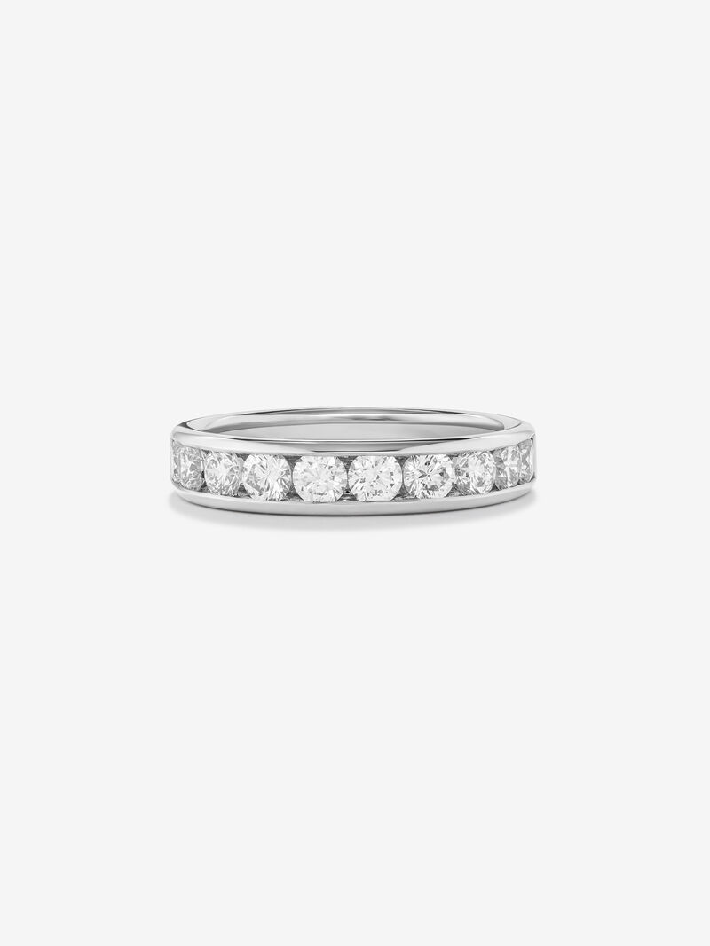 Half alliance engagement ring made of 18K white gold with diamonds on band. image number 2