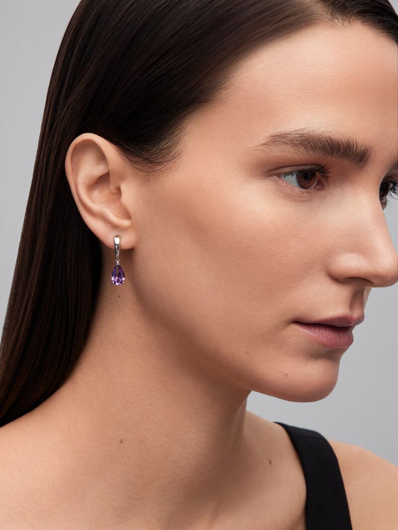 Silver earrings with purple amethyst image number 3