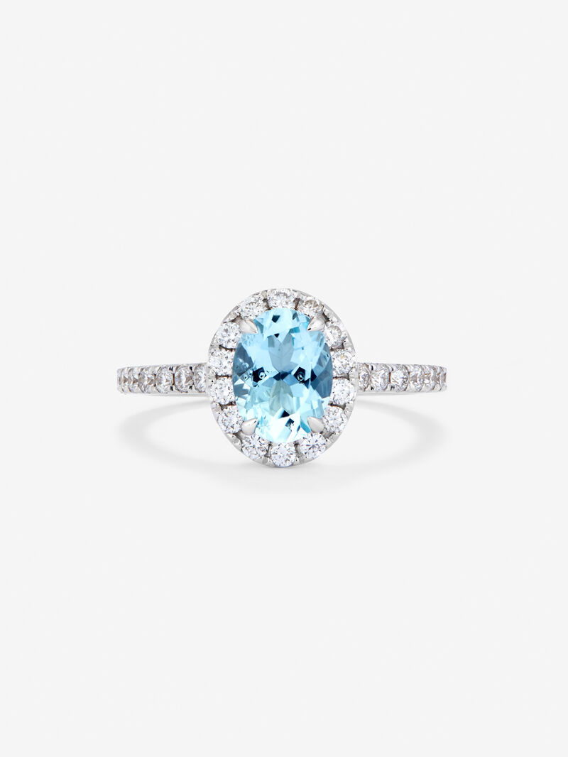 18K white gold ring with aquamarine and diamond image number 2
