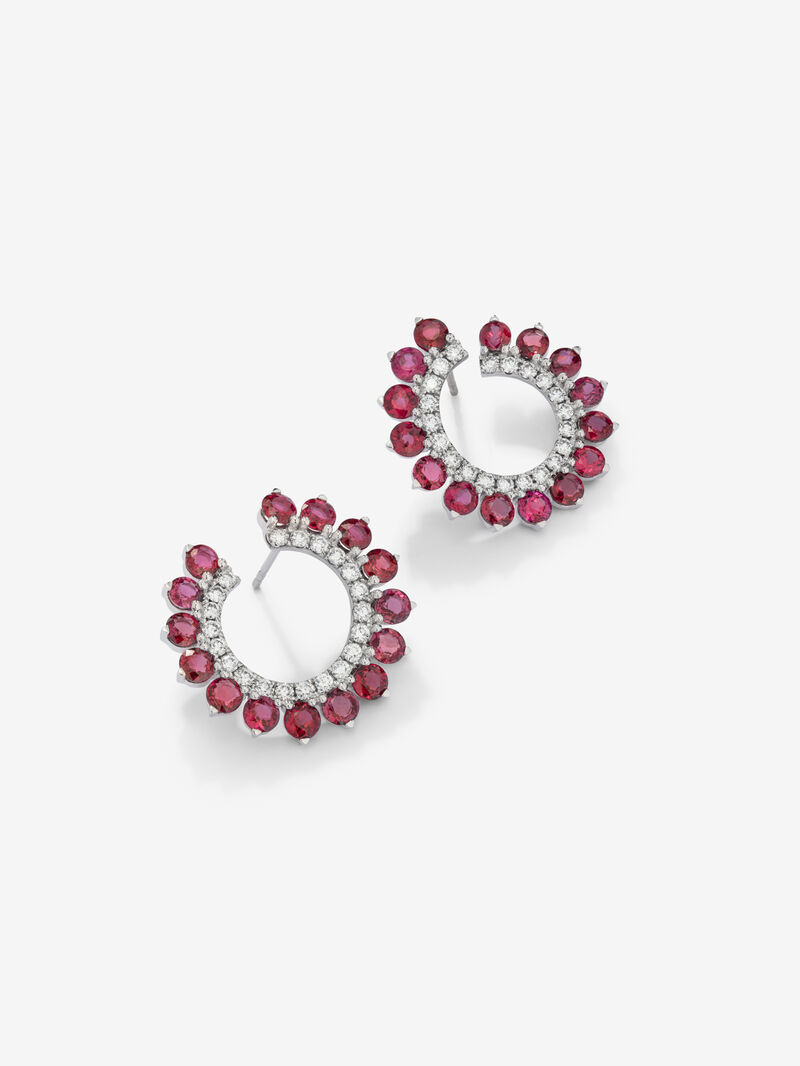 18K White Gold Aro Earrings with Red Rubyes in Blind Size 6.52 cts and White Diamonds in Bright Size of 1 CTS image number 2
