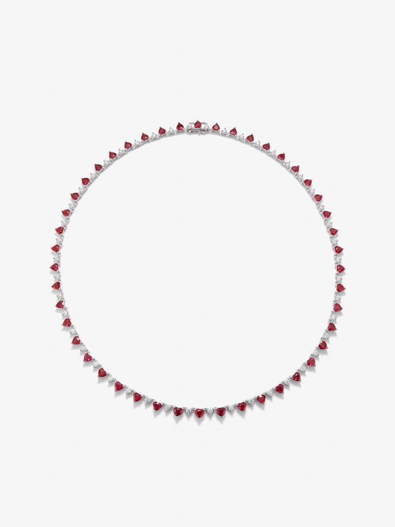 18K White Gold Collar with Red Rubyes in 12.62 cts and white diamonds in 2.51 cts bright diamonds image number 0