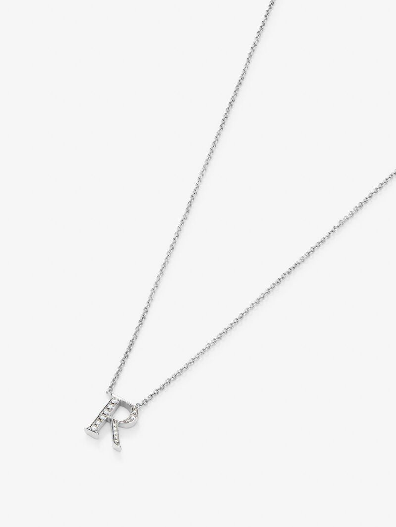 18K white gold pendant with letter R and 14 brilliant-cut diamonds with a total of 0.07 cts image number 2