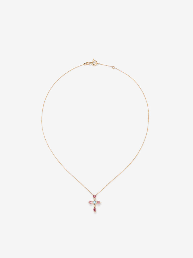 18K Rose Gold Cross Pendant Chain with Tourmaline and Diamond image number 0
