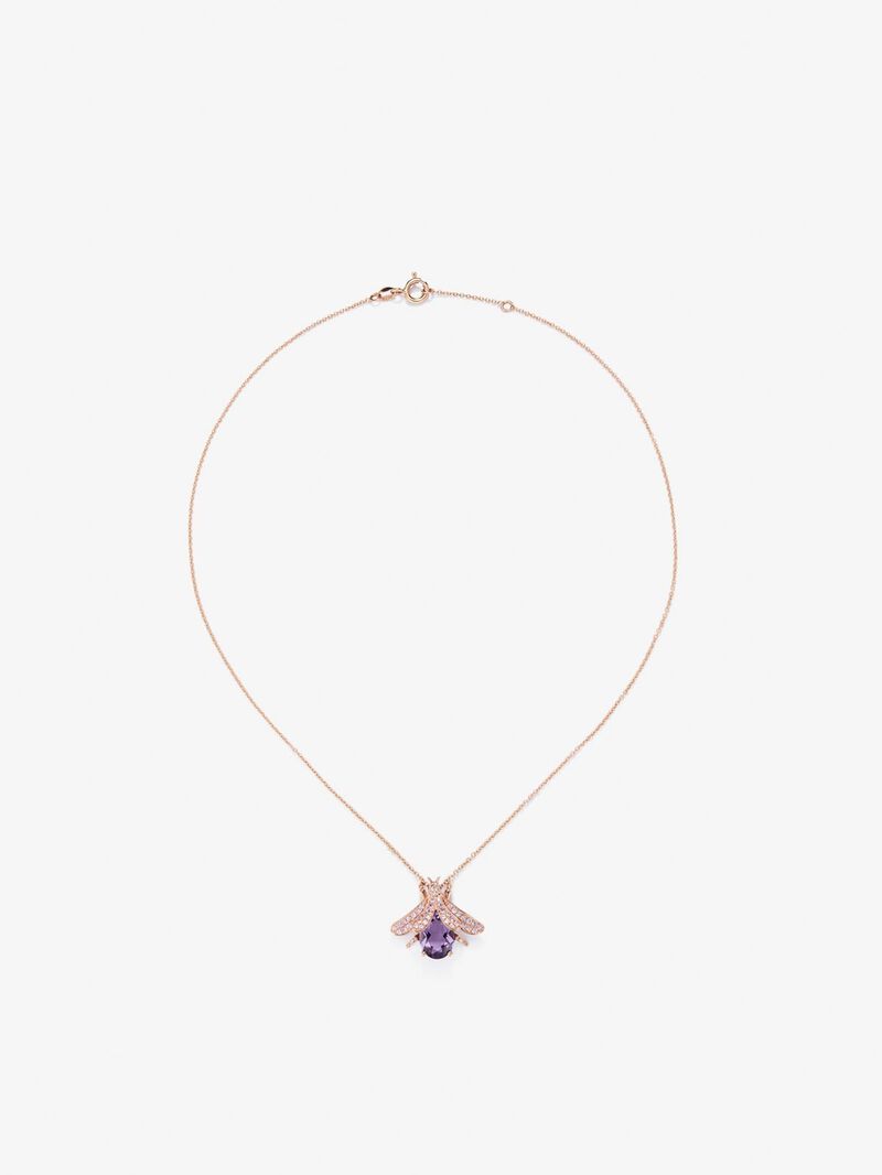 18K Rose Gold Insect Pendant Chain with Amethyst and Pink Sapphire image number 0