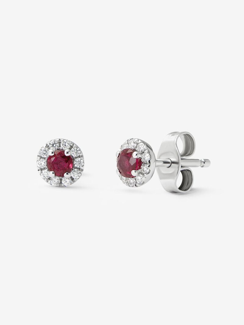 18K white gold earrings with 0.1 ct brilliant-cut diamonds and 0.33 ct brilliant-cut red rubies image number 0