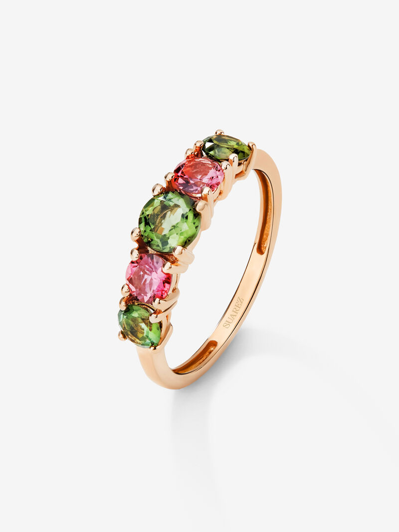 18K rose gold cinquillo ring with 5 brilliant-cut multicolor tourmalines image number 0