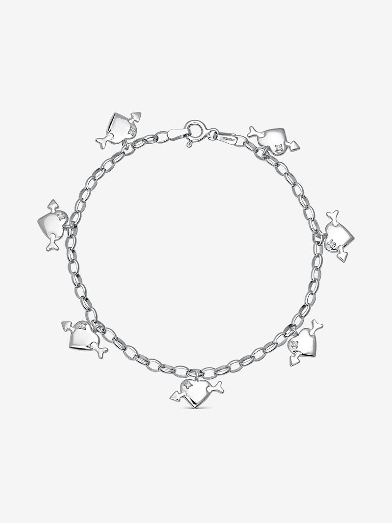 Silver hearts bracelet with diamonds image number 0