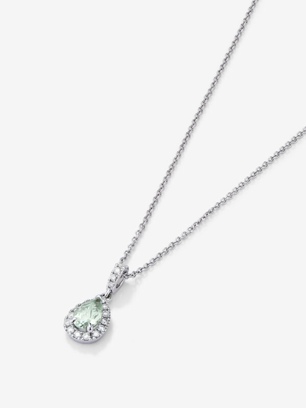 18kt white gold teardrop pendant with 0.68ct green amethyst stone and diamonds, PT7030-OBDAMV7X5_V