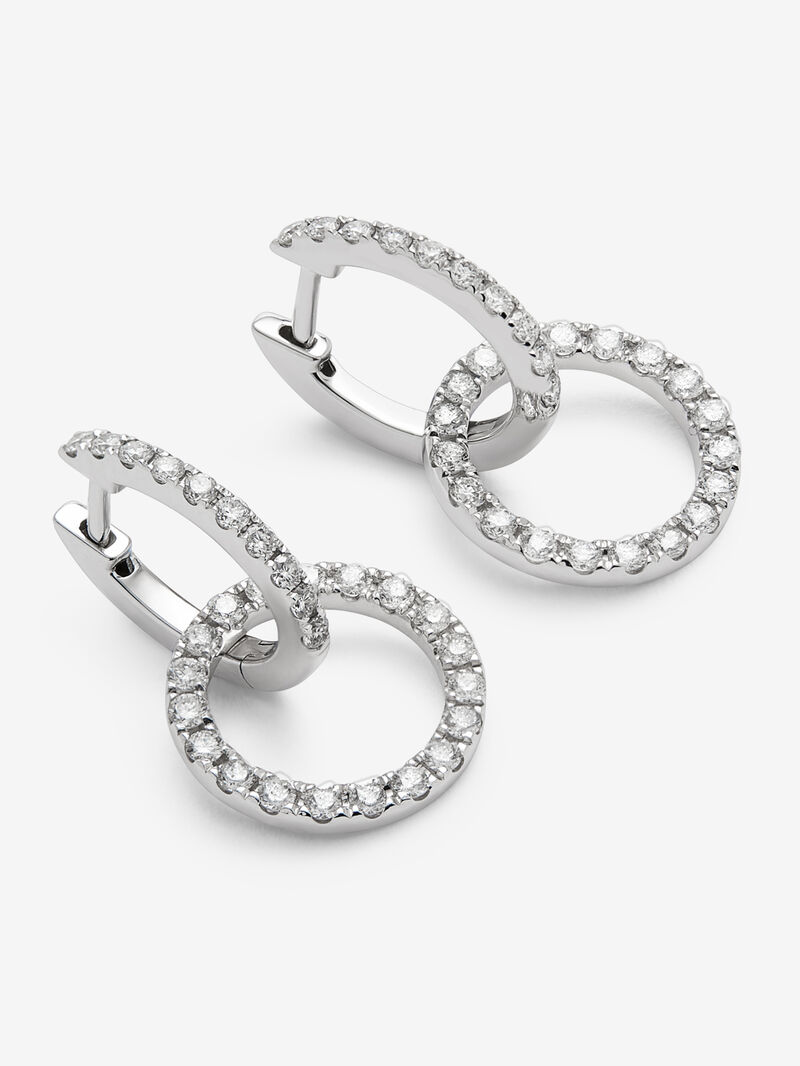 18kt white gold double hoop earrings with diamonds image number 2