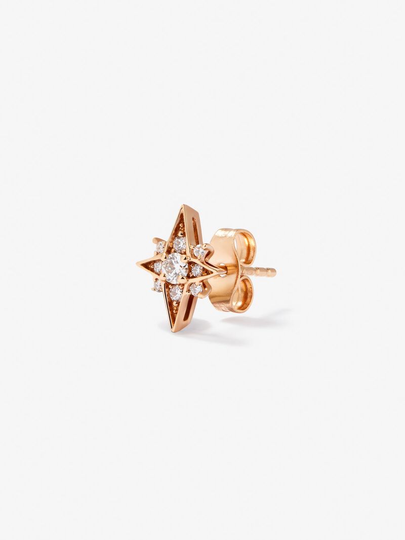 Individual 18K rose gold earring with 9 brilliant-cut diamonds with a total of 0.09 in the shape of a star image number 2