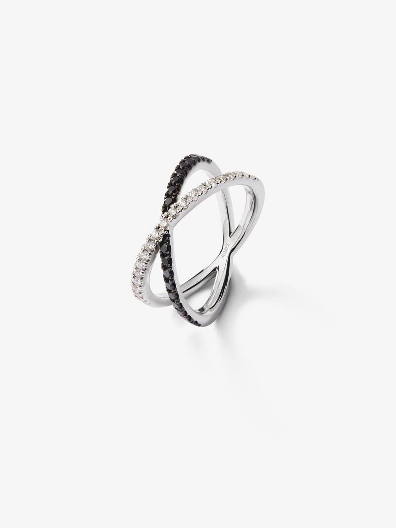 18K white gold cross ring with 21 brilliant-cut diamonds with a total of 0.25 cts and 18 brilliant-cut black diamonds with a total of 0.24 cts image number 0