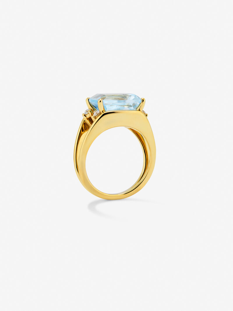 18k yellow gold ring with blue Sky Topacio in 7.3 cshion size and white diamonds in 0.13 cts bright diamonds image number 4