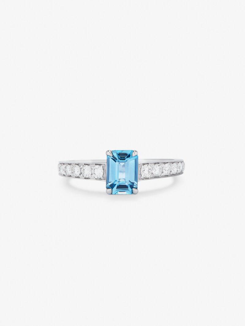 18K White Gold Solitaire Ring with Topaz and Diamond image number 2