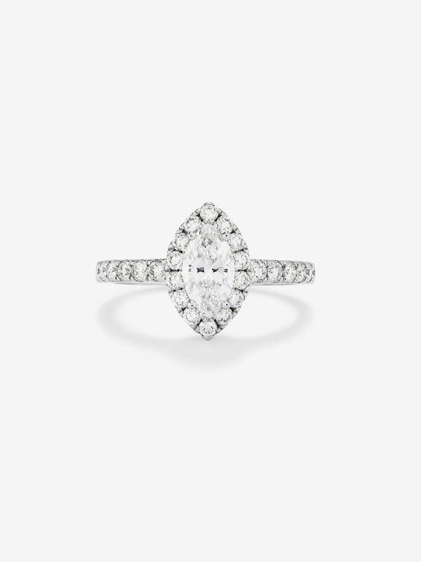Anillo de oro blanco de 18kt con diamante marquisse y orla de diamantes, SO21043-00D070/A003_V