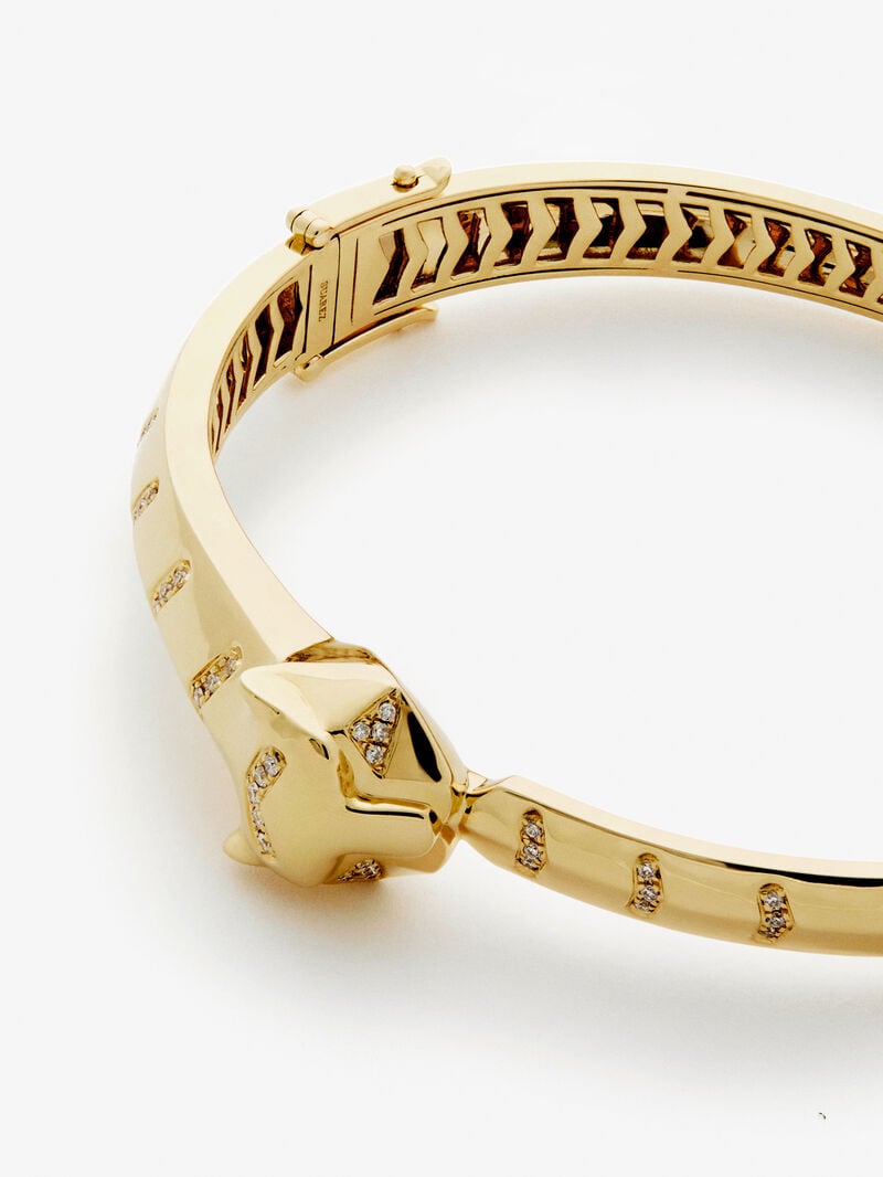 Rigid 18K yellow gold bracelet with 61 brilliant-cut diamonds with a total of 0.23 cts and a tiger shape image number 0