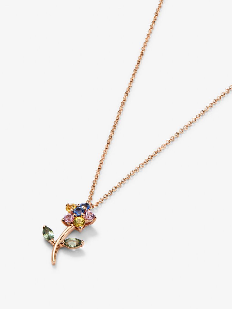 18K rose gold pendant with green and multicolor sapphires in the shape of a flower image number 2