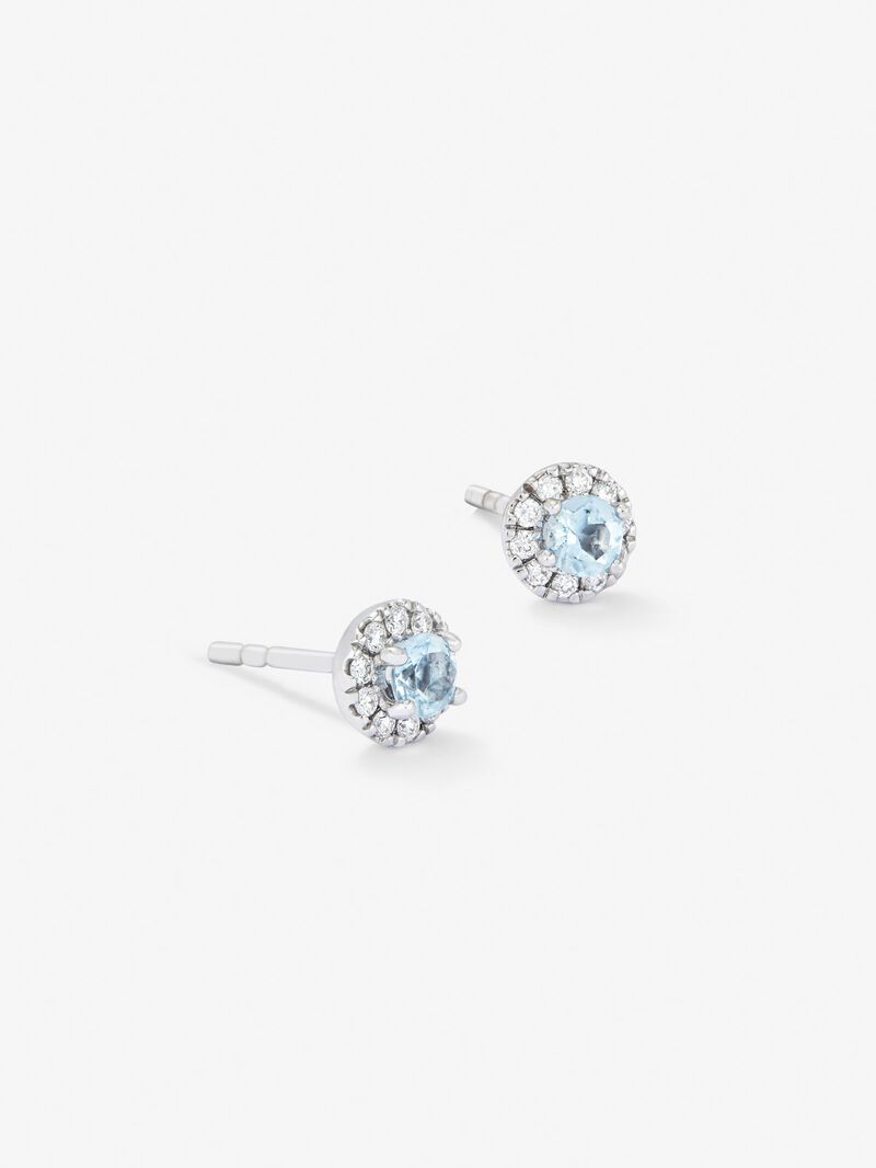 18K white gold halo earrings with aquamarine and diamond. image number 2