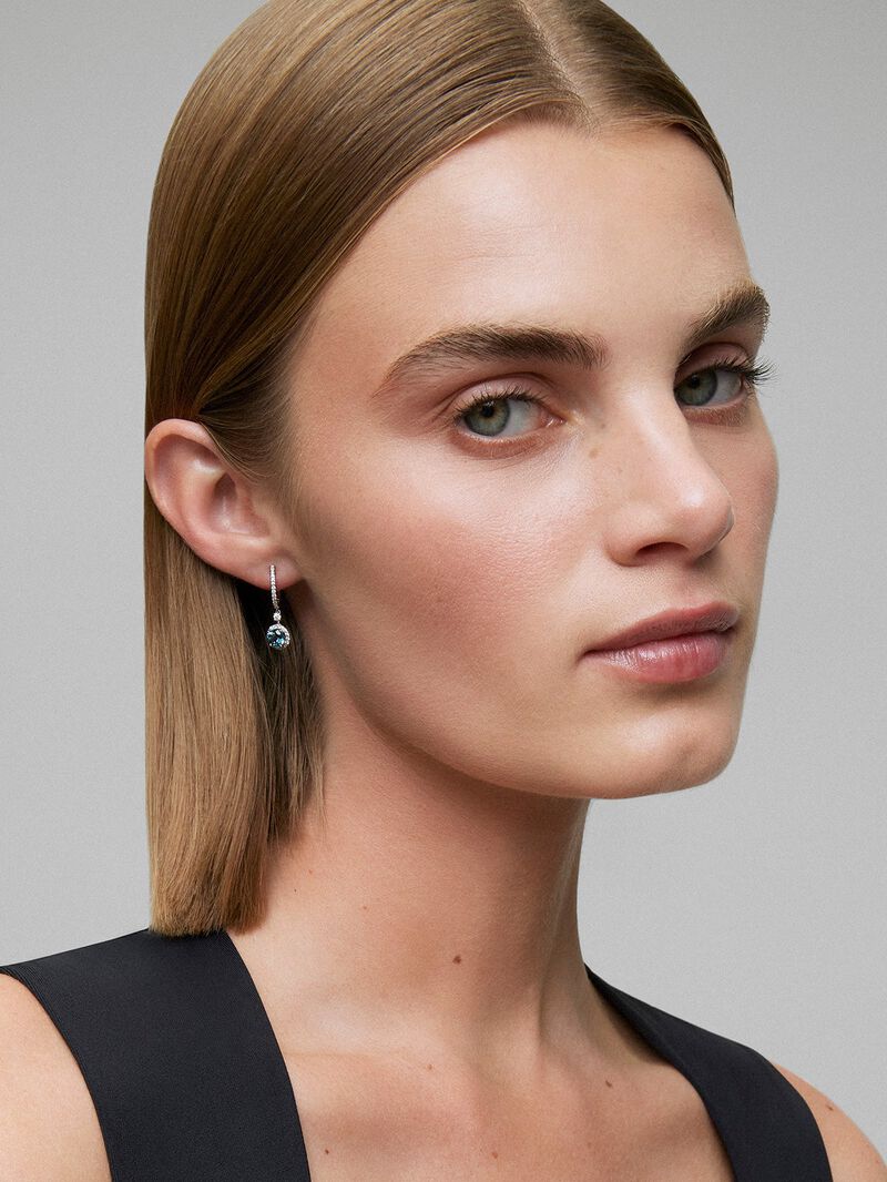 18K white gold hoop earrings with 2 brilliant-cut Swiss blue topazes with a total of 1.13 cts and 60 brilliant-cut diamonds with a total of 0.24 cts image number 1