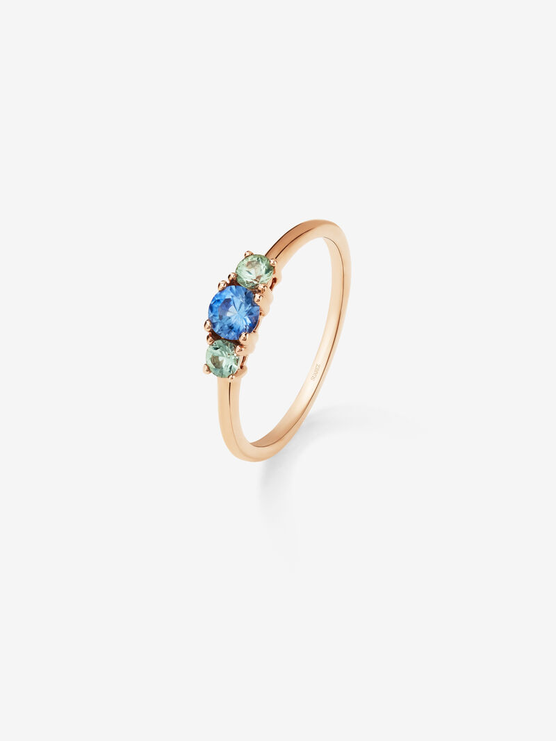 18K Rose Gold Trilogy Ring with Multicolor Sapphire image number 0