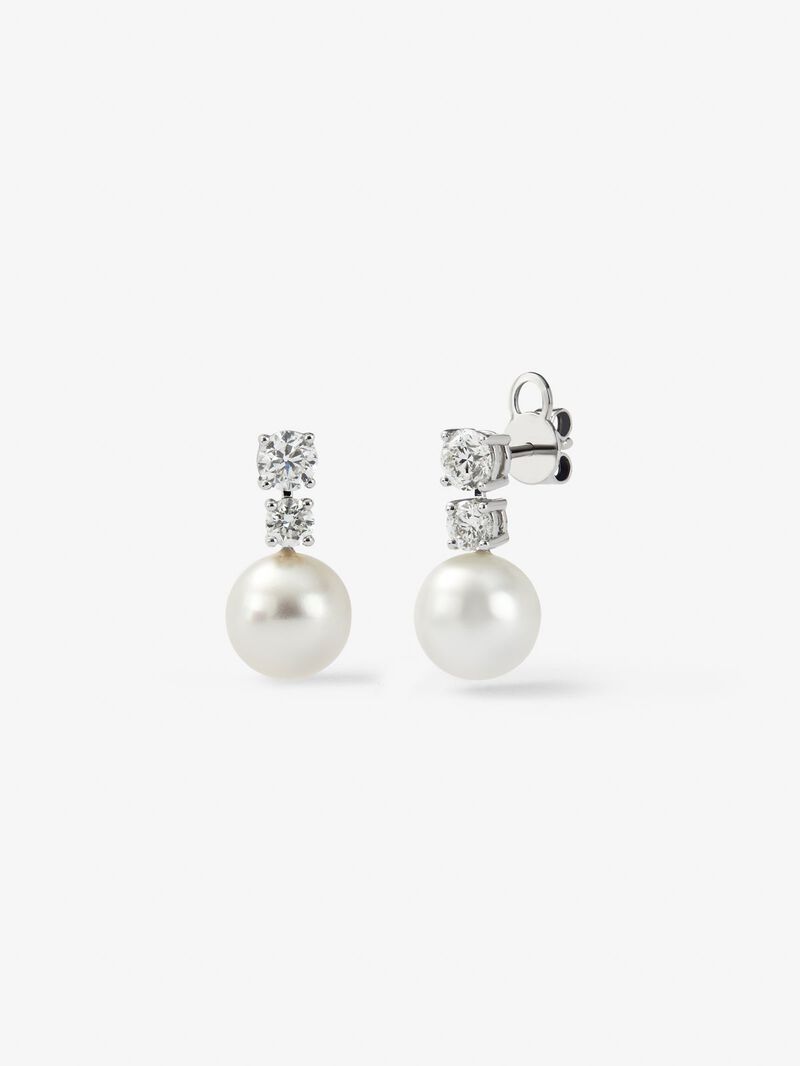 18K white gold earrings with 9.5mm pearls and 1.21 ct brilliant cut diamonds image number 0
