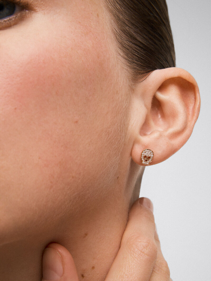 18kt Rose Gold Individual Skull Earring with Diamonds image number 1