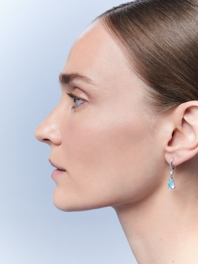 Long silver earrings with sky topaz image number 3