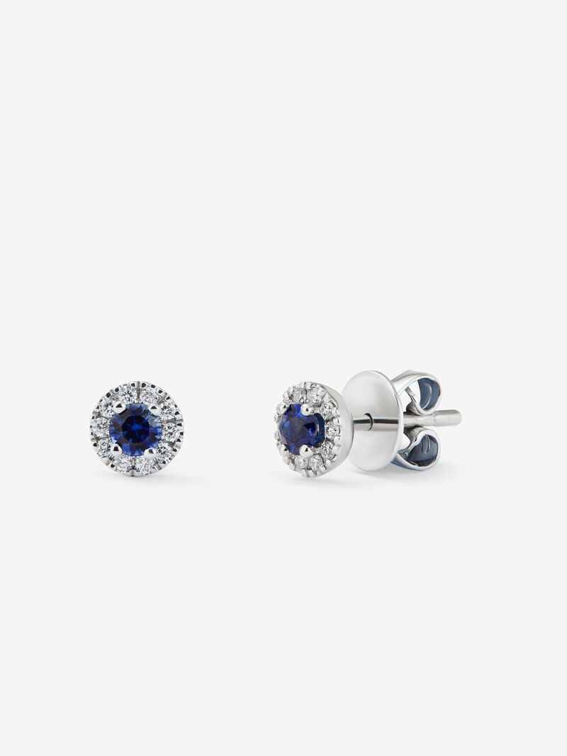  18K White Gold Earrings with 2 Brilliant Cut Blue Sapphires Total 0.72 cts and Brilliant Cut Diamonds Total 0.14 cts image number 0