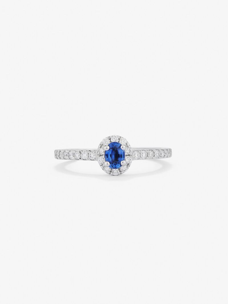 18K White Gold Ring with 0.64 cts oval zafiro and diamonds in bright 0.37 cts image number 0