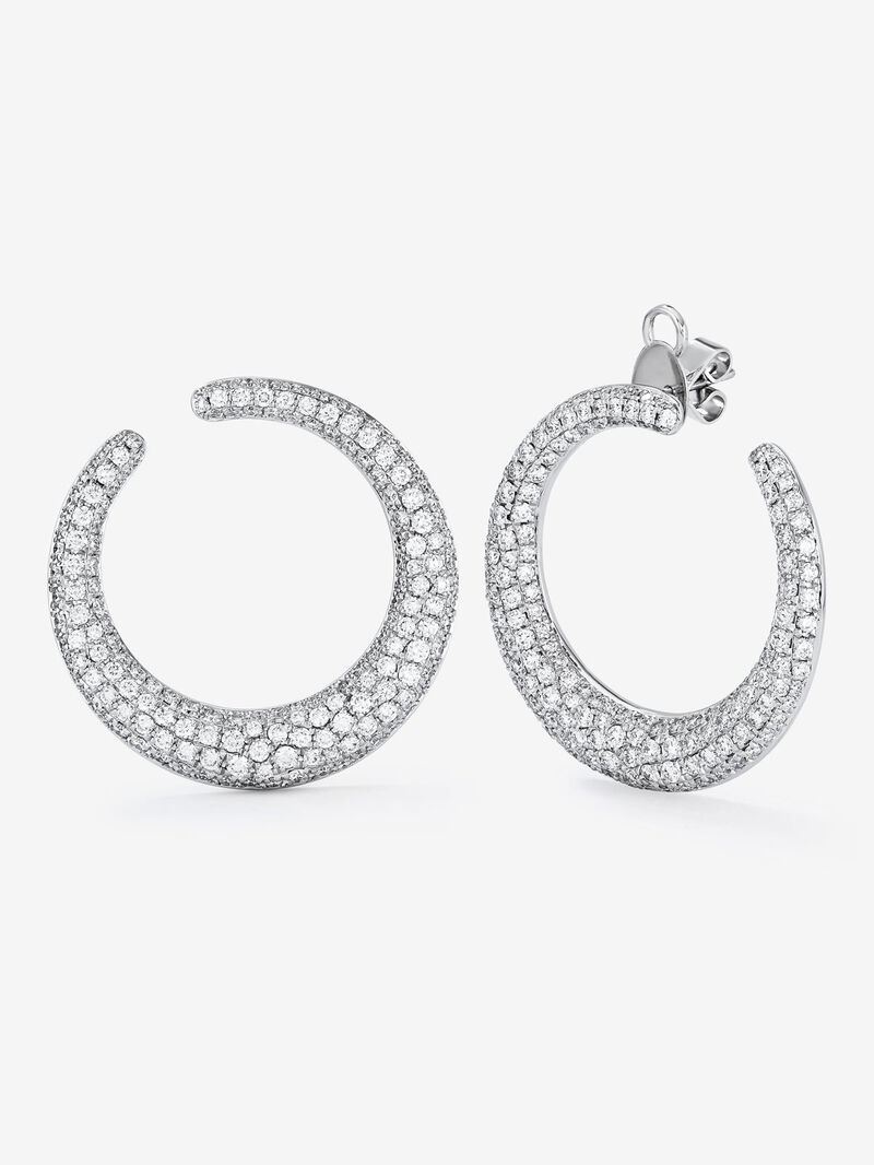 Great Open White Gold Open Aro Earrings with White Diamond Pavé image number 1