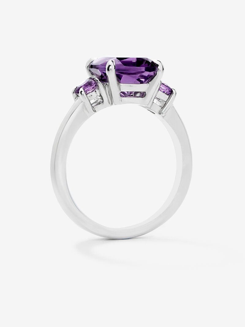 925 silver triplet ring with a cushion-cut purple amethyst and 2 brilliant-cut purple amethysts image number 4