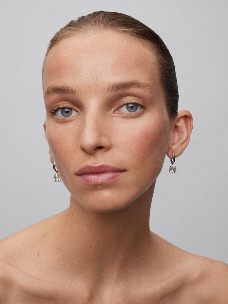 925 silver hoop earrings with hanging green amethyst image number 1