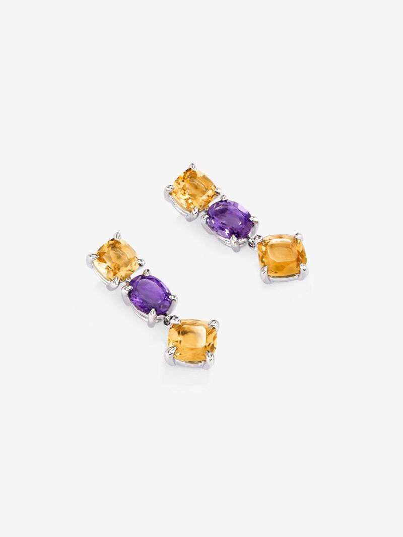 Long 925 silver earrings with citrines and amethyst image number 2