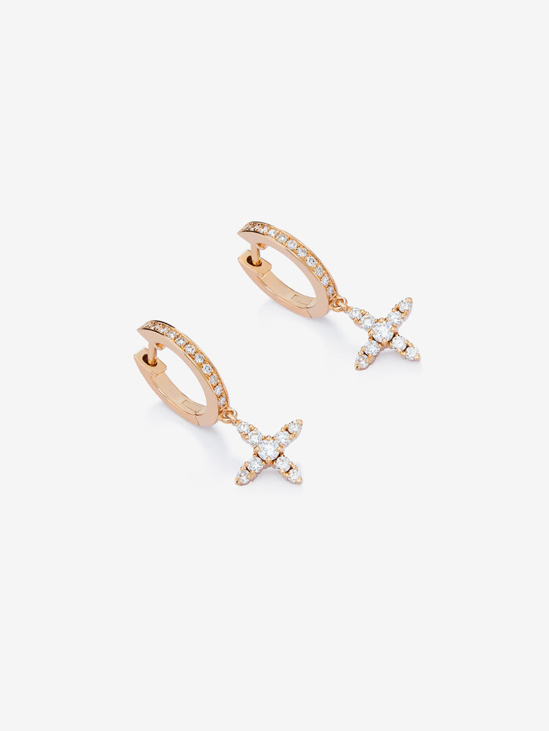 Individual hoop earring with hanging star in 18K rose gold with diamonds. image number 2