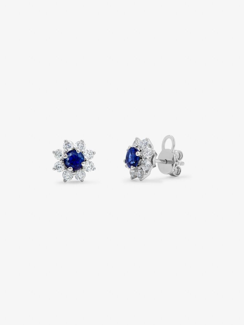18K white gold earrings with blue zafiros in bright size of 0.92 cts and diamonds 0.76 CTS star -shaped image number 0